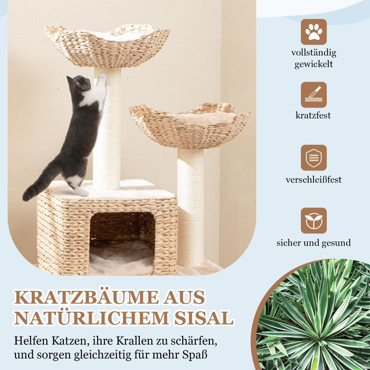 Cattail cat tree cat tree with sisal posts & seat & cat house & ladder cat tower