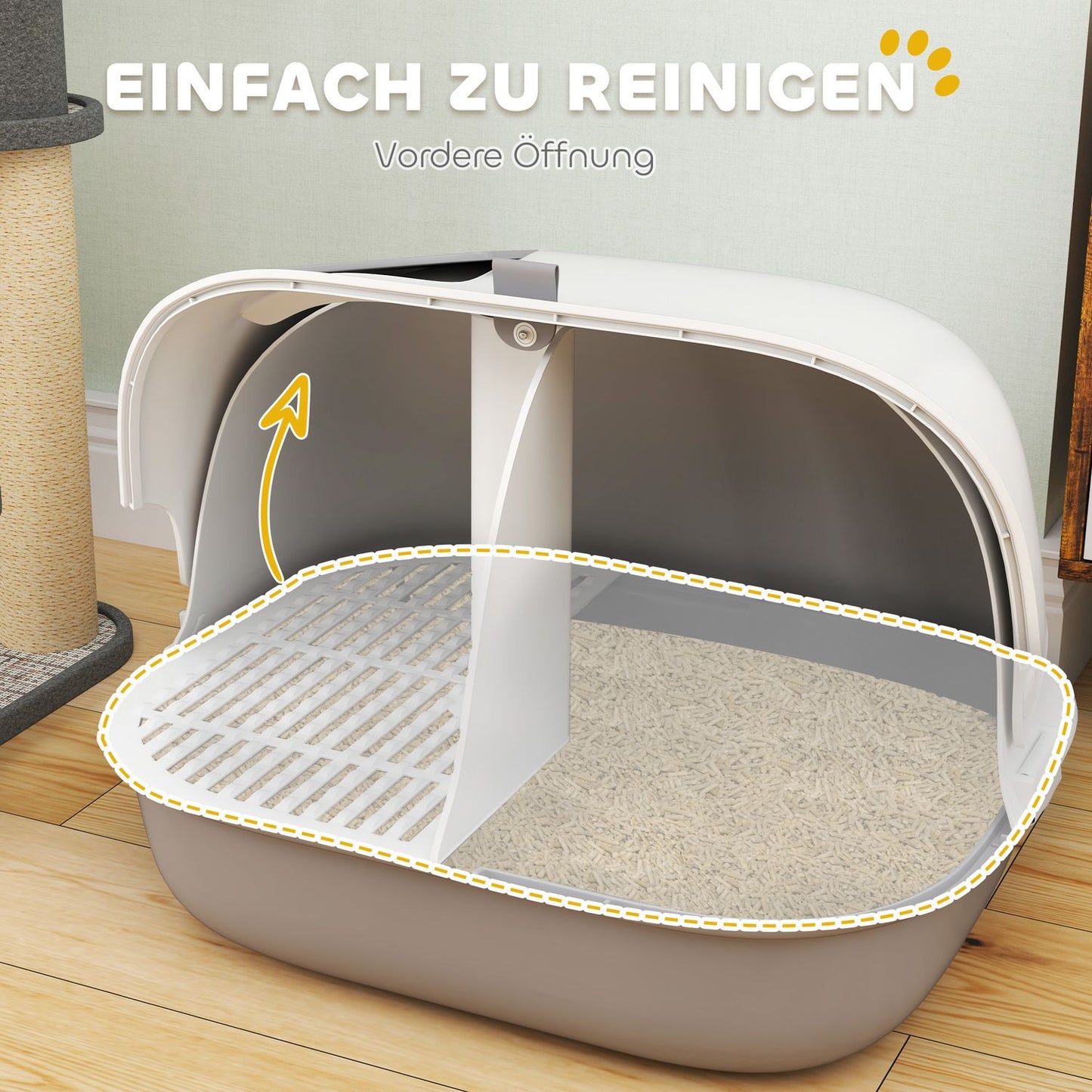 Covered litter box with strainer and door for small cats