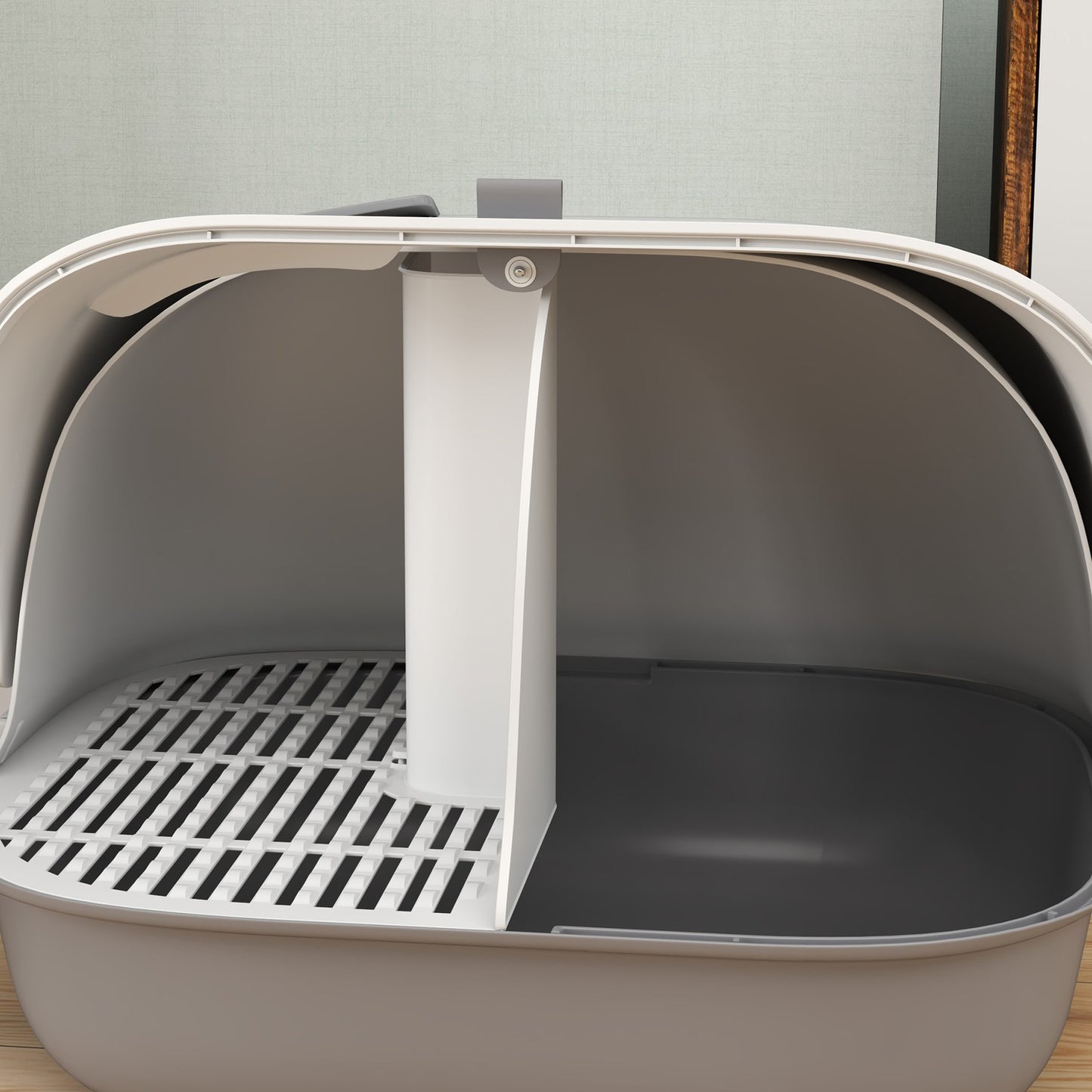 Covered litter box with strainer and door for small cats