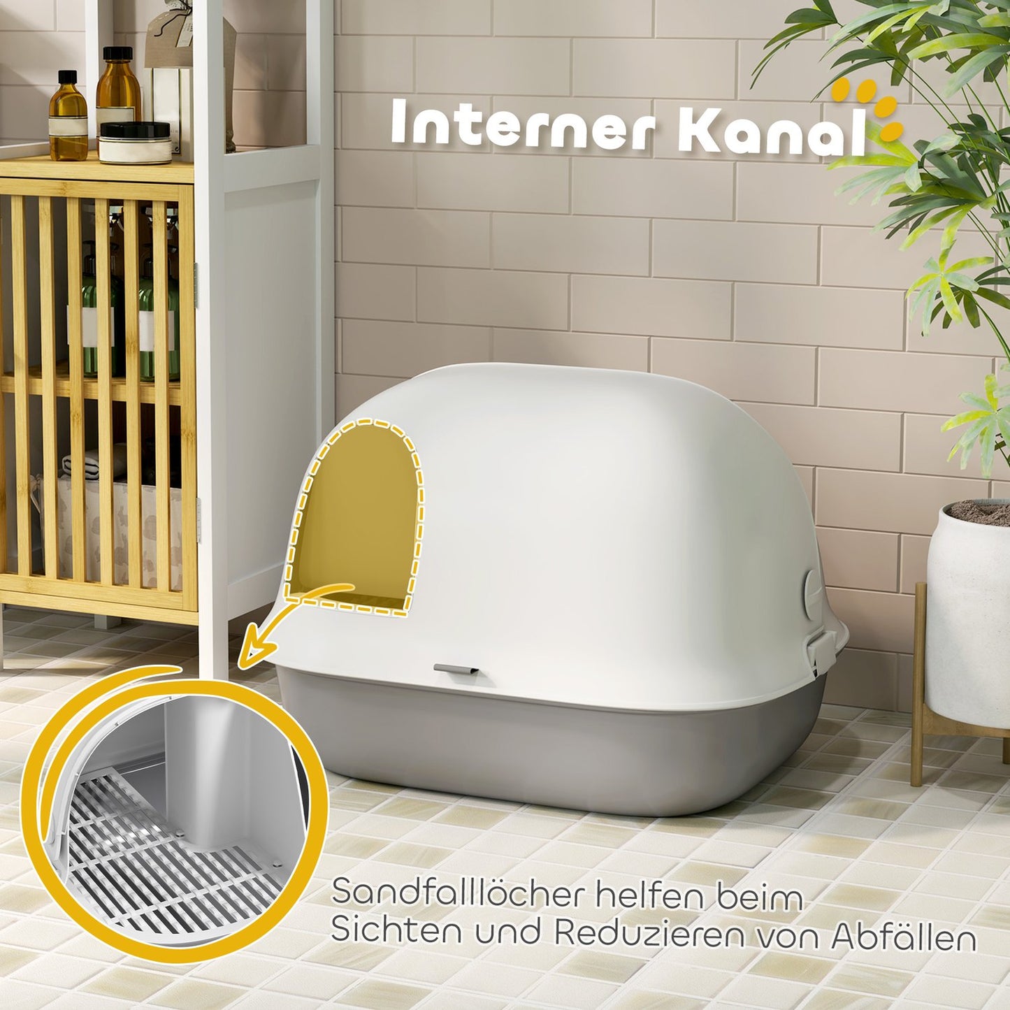 Covered litter box with strainer and door for small cats
