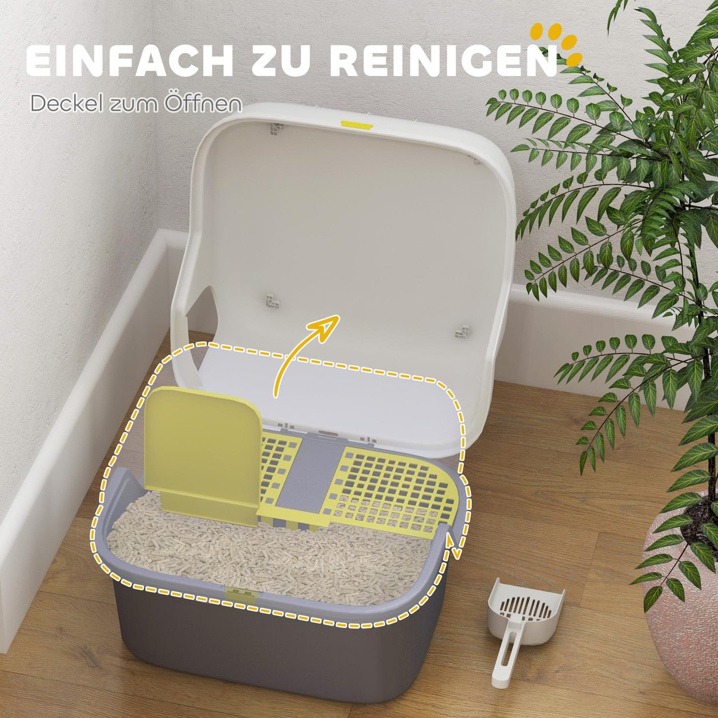 Cat box with lid & strainer, indoor, plastic, cream