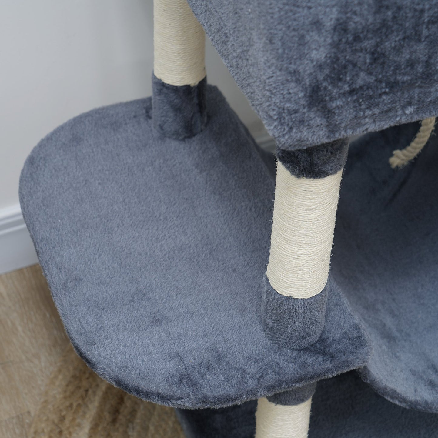 Cat tree 206 cm cat tower with cave, 2 play balls, sisal posts, platform for large cats, dark grey