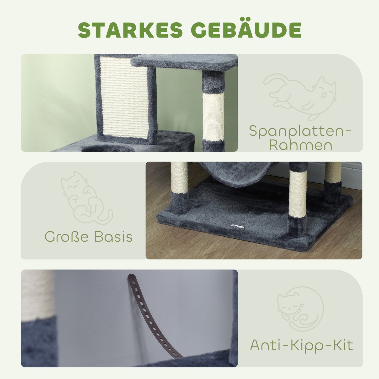 Cat tree 206 cm cat tower with cave, 2 play balls, sisal posts, platform for large cats, dark grey