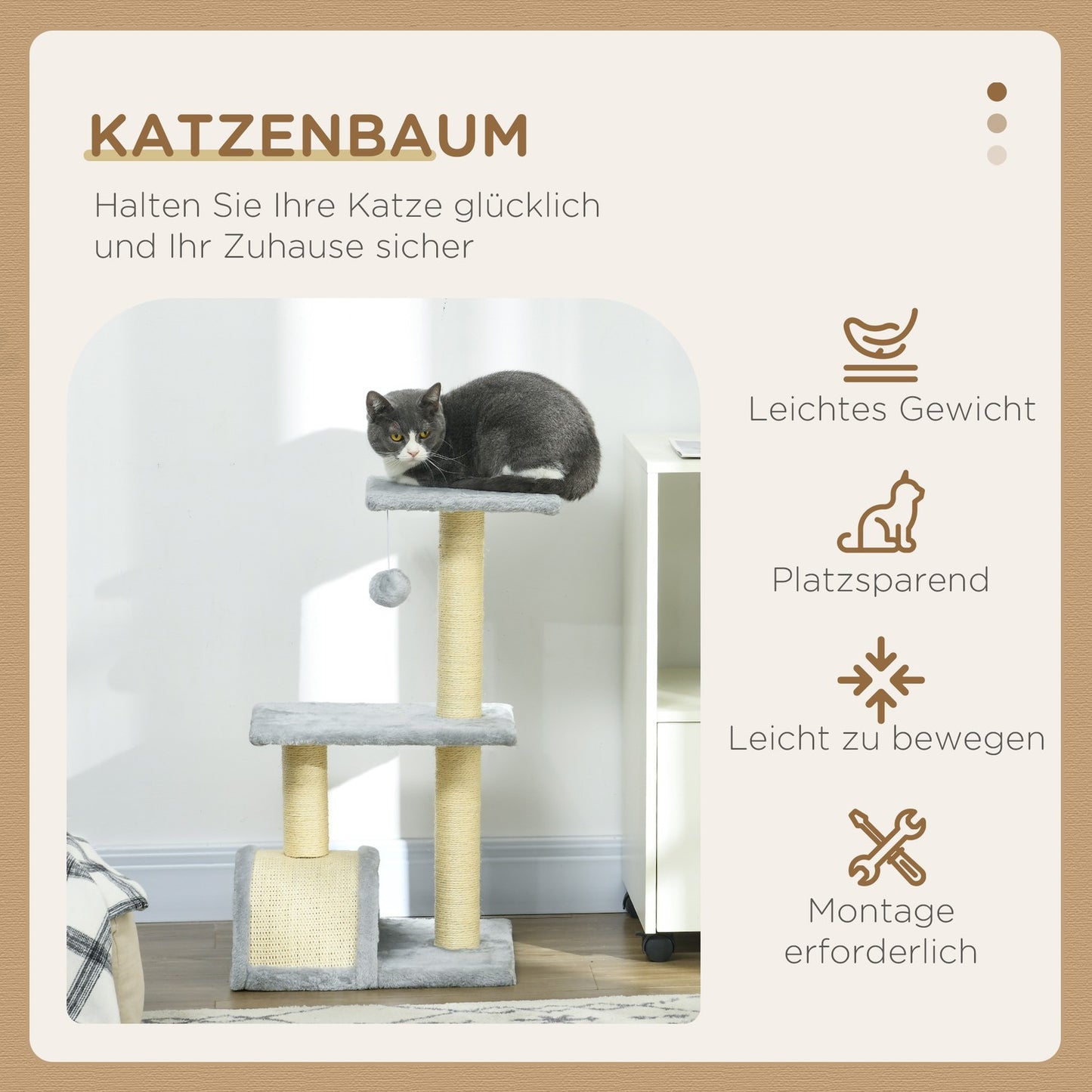 Cat Tree with Sisal Posts & Plush Balls, 72 cm