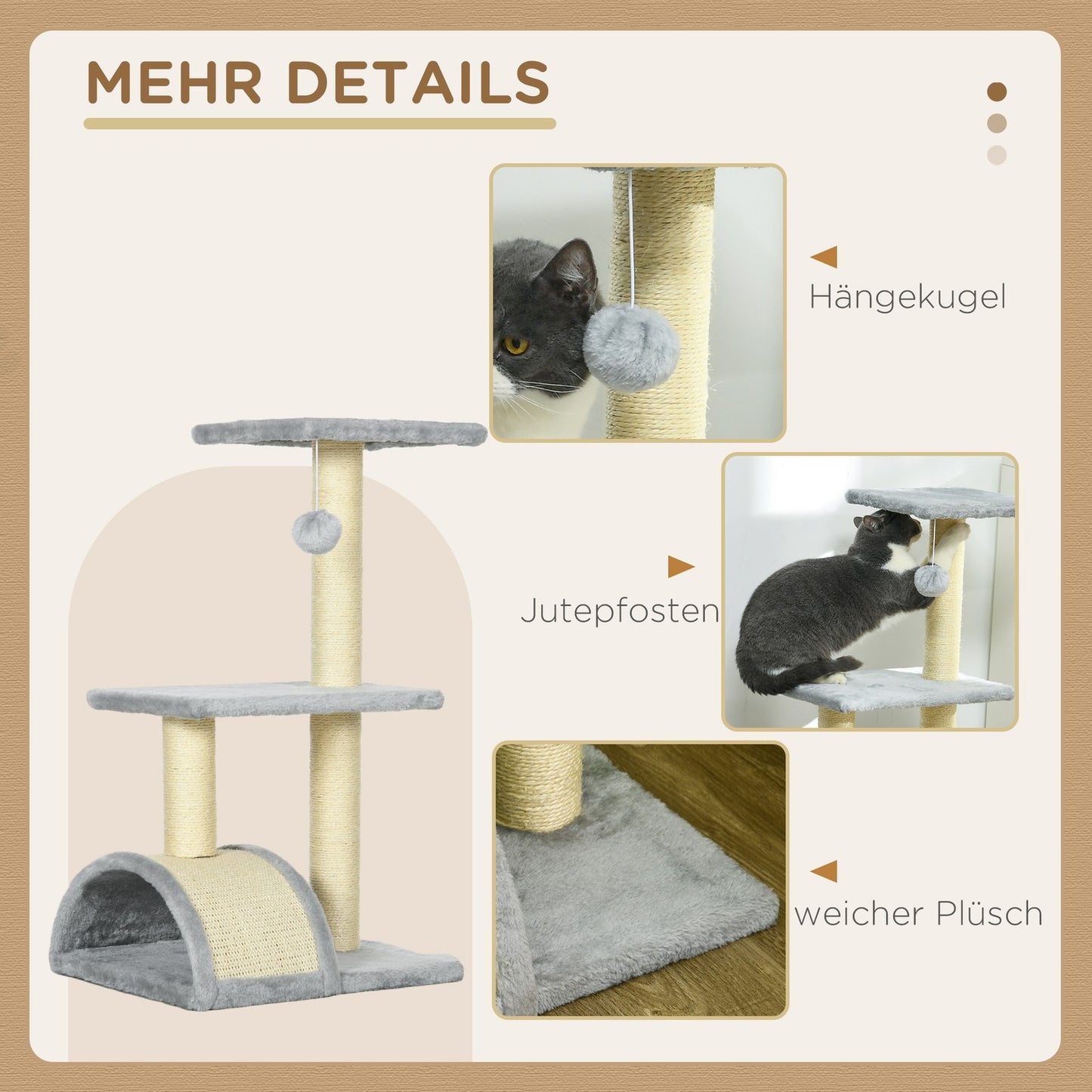 Cat Tree with Sisal Posts & Plush Balls, 72 cm