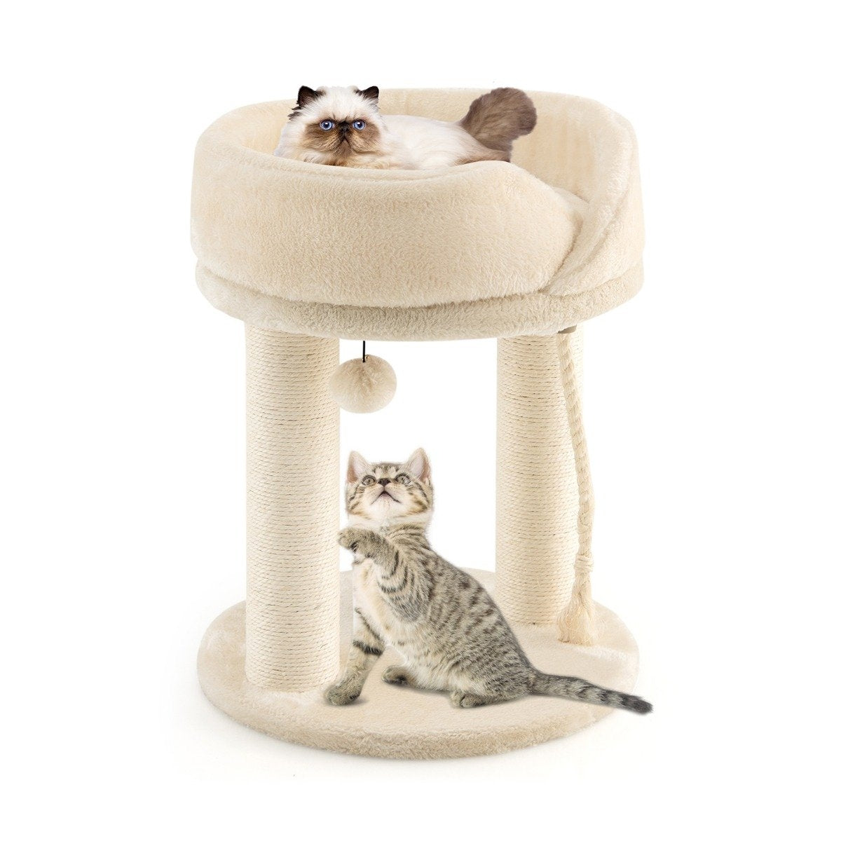 Cat tree cat scratching post with soft seat sisal tower for cats beige