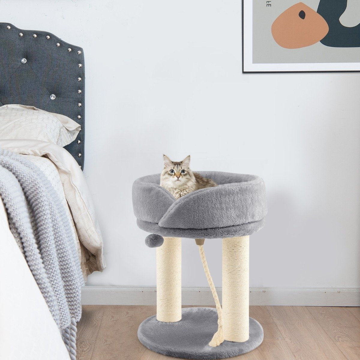 Cat tree cat scratching post with soft seat sisal tower for cats gray
