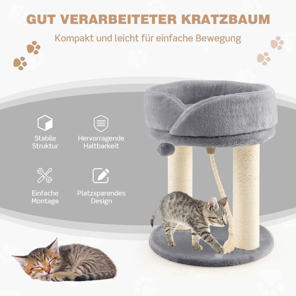 Cat tree cat scratching post with soft seat sisal tower for cats gray