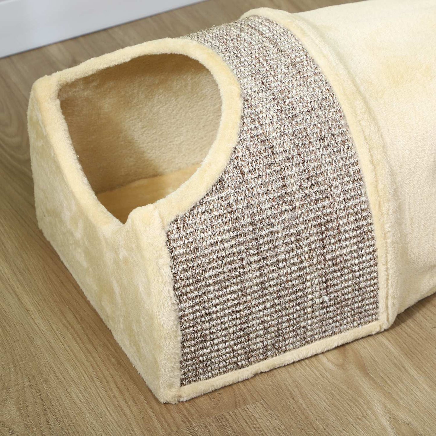 Foldable cat tunnel - 2 houses, 3 openings, beige
