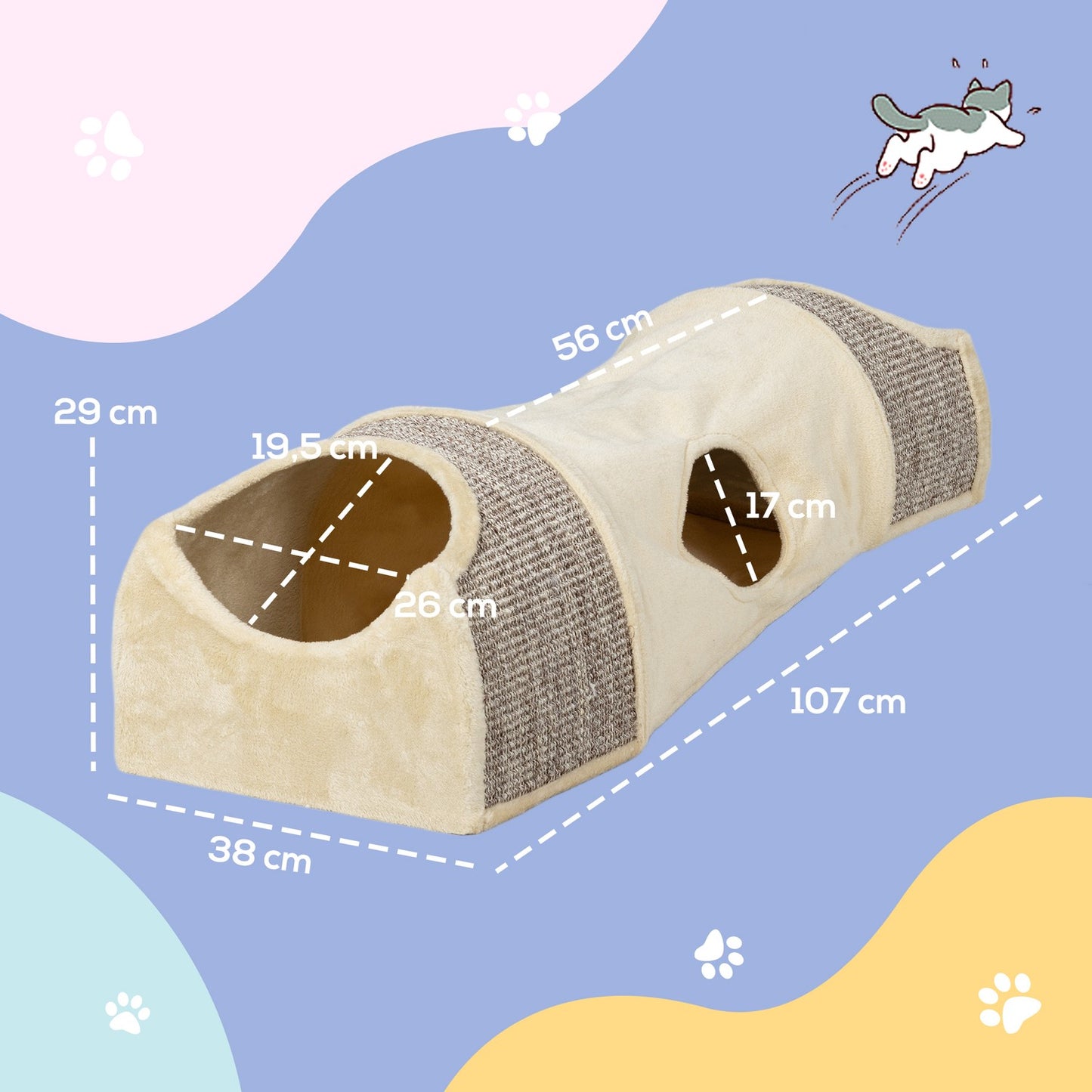 Foldable cat tunnel - 2 houses, 3 openings, beige