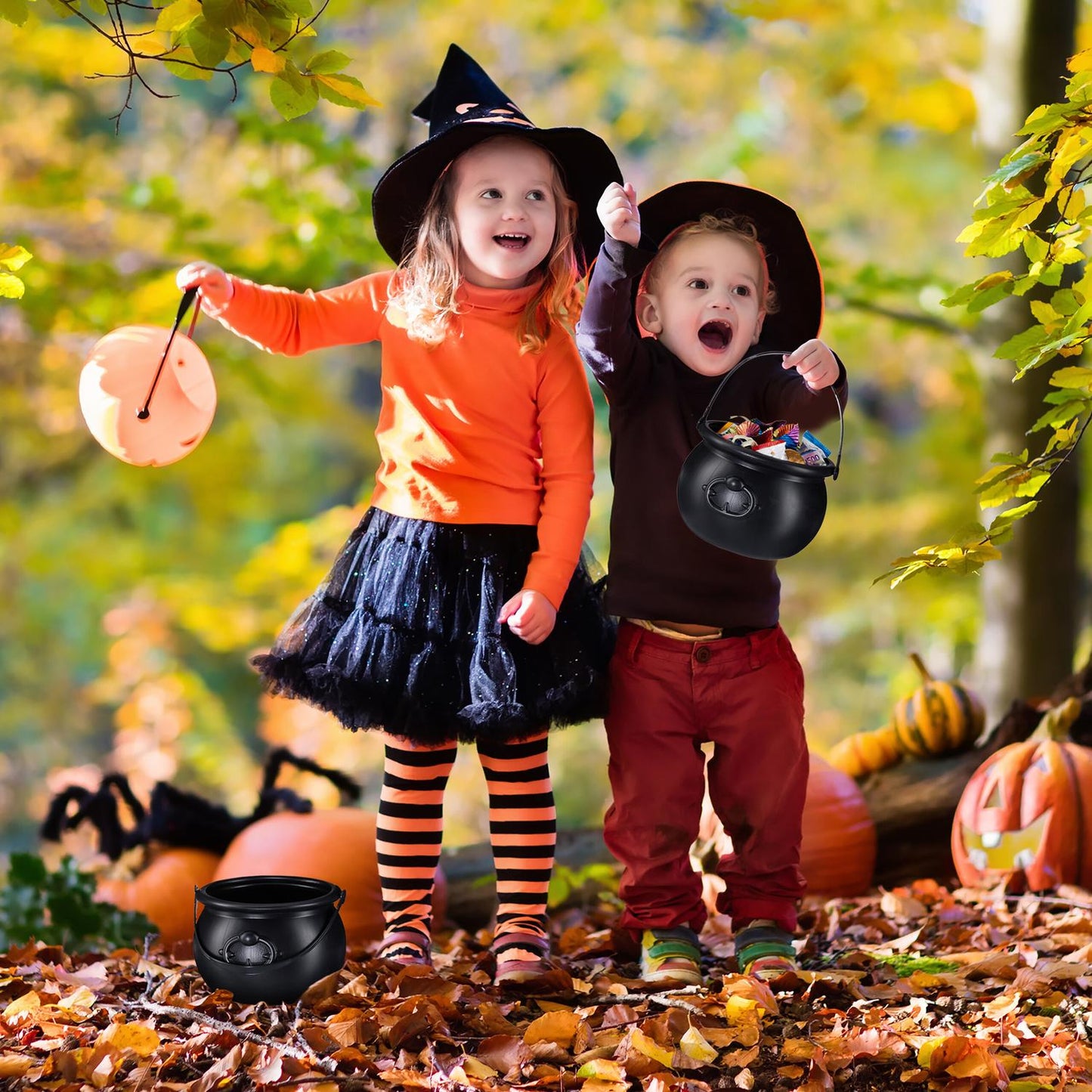 Cauldron Set of 2 – Black Halloween Decoration Pots