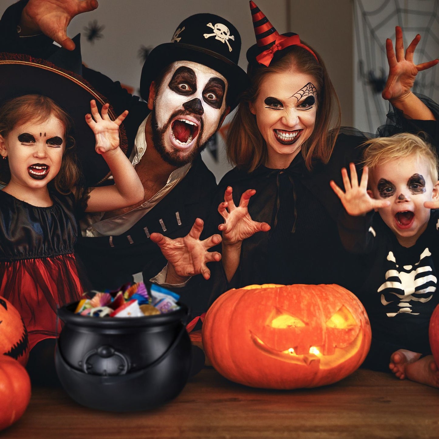 Cauldron Set of 2 – Black Halloween Decoration Pots