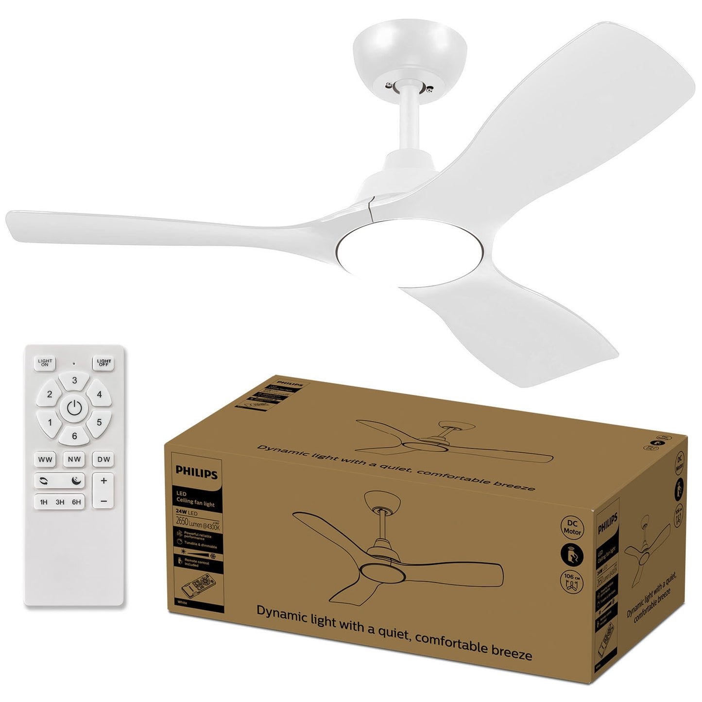 Ceiling Fan Light, Adjustable White LED, Ø106 cm, Remote-Controlled