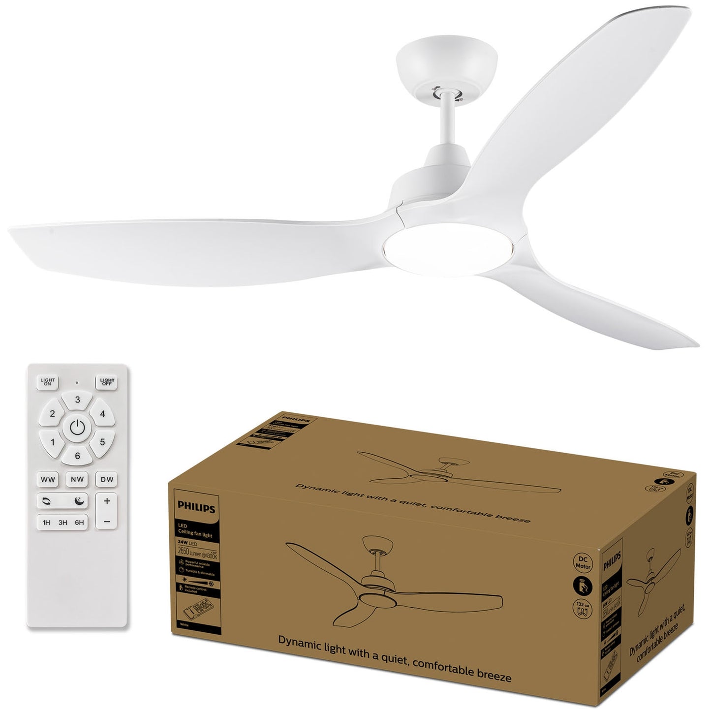 Ceiling Fan Light, Adjustable White LED, Ø135 cm, Remote-Controlled