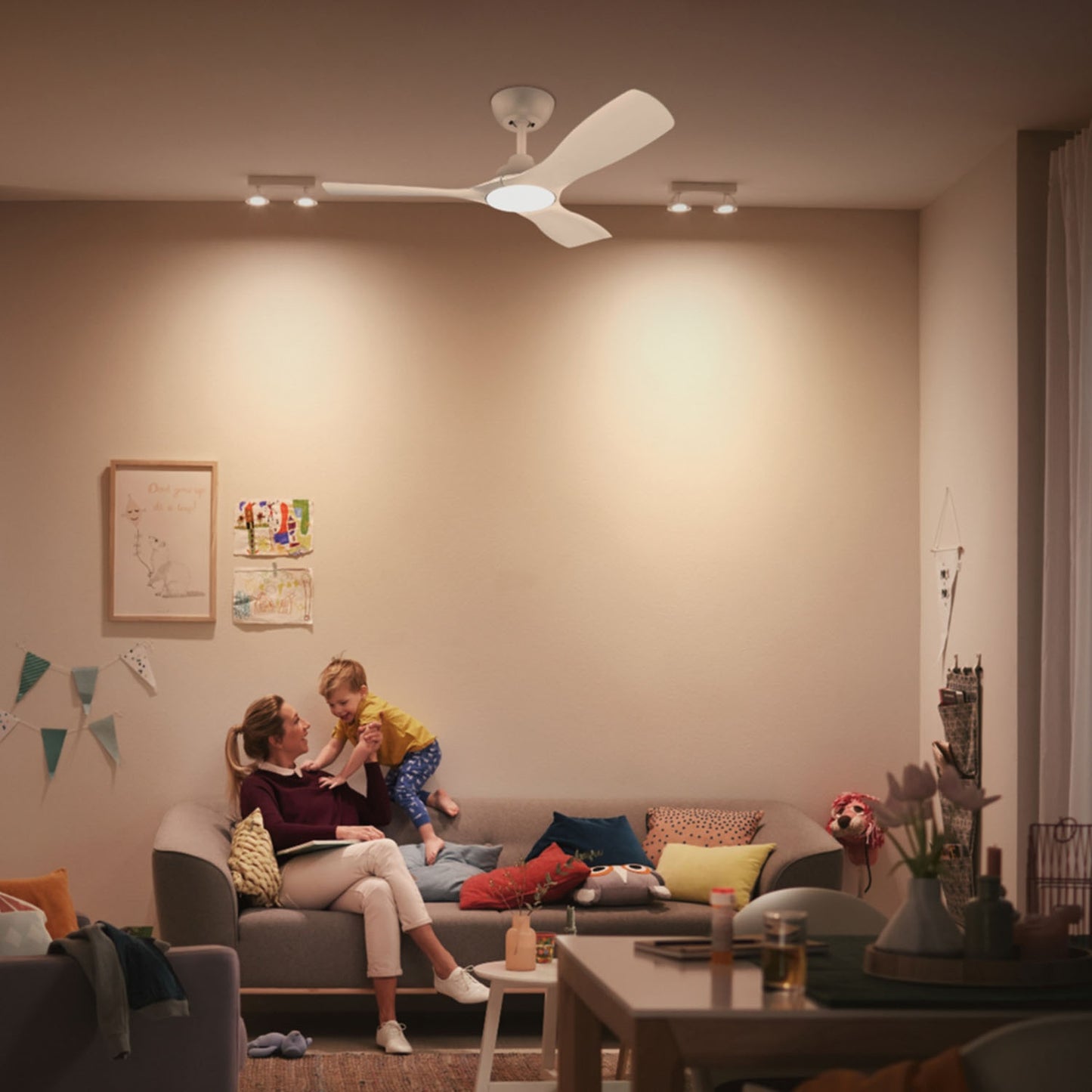 Ceiling Fan Light, Adjustable White LED, Ø135 cm, Remote-Controlled