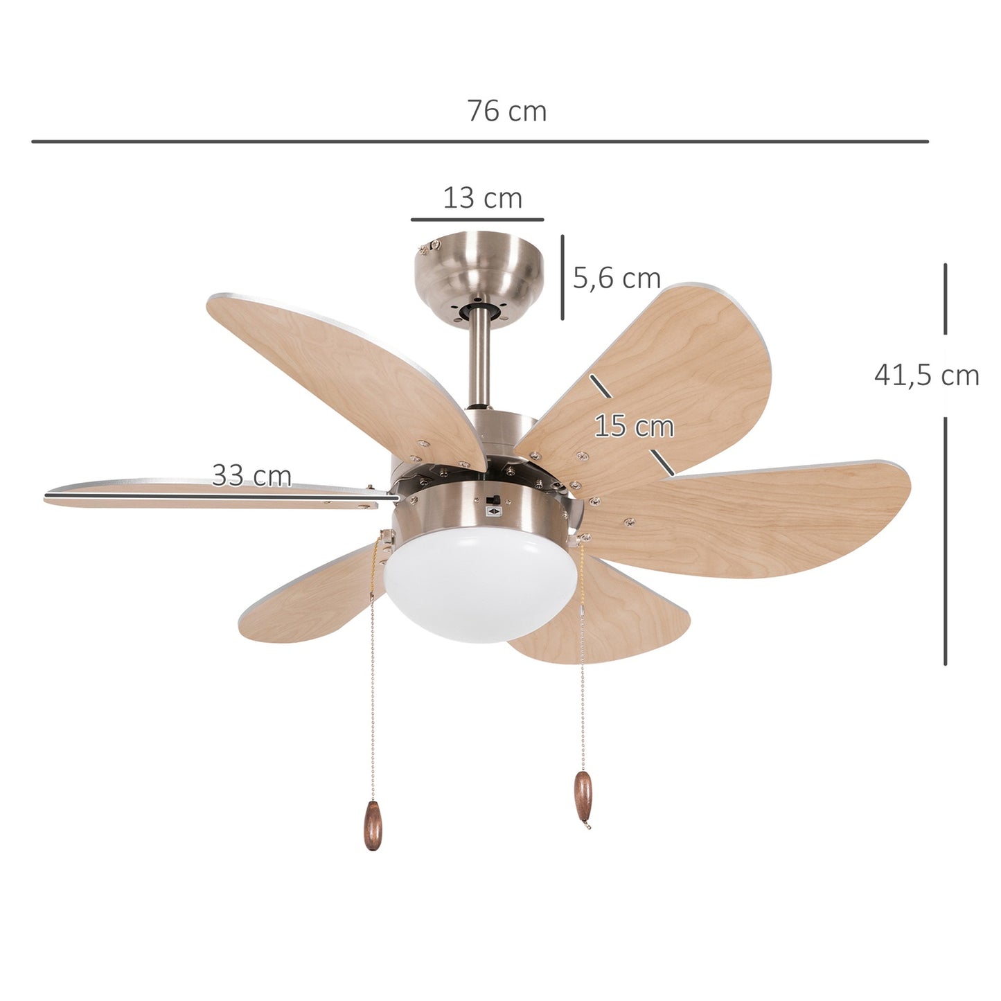 Ceiling fan with LED light, 6 reversible book leaves