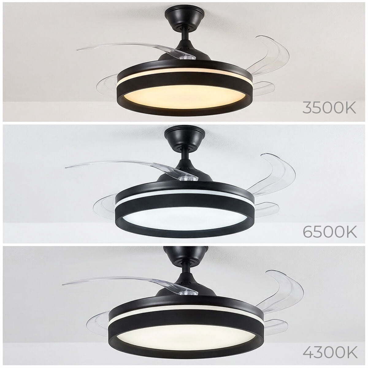 Ceiling Fan with LED Light, Remote, 4 Retractable Blades