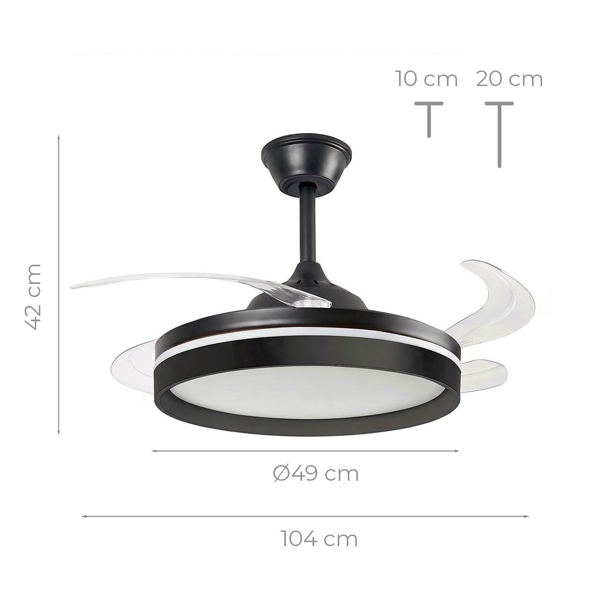Ceiling Fan with LED Light, Remote, 4 Retractable Blades