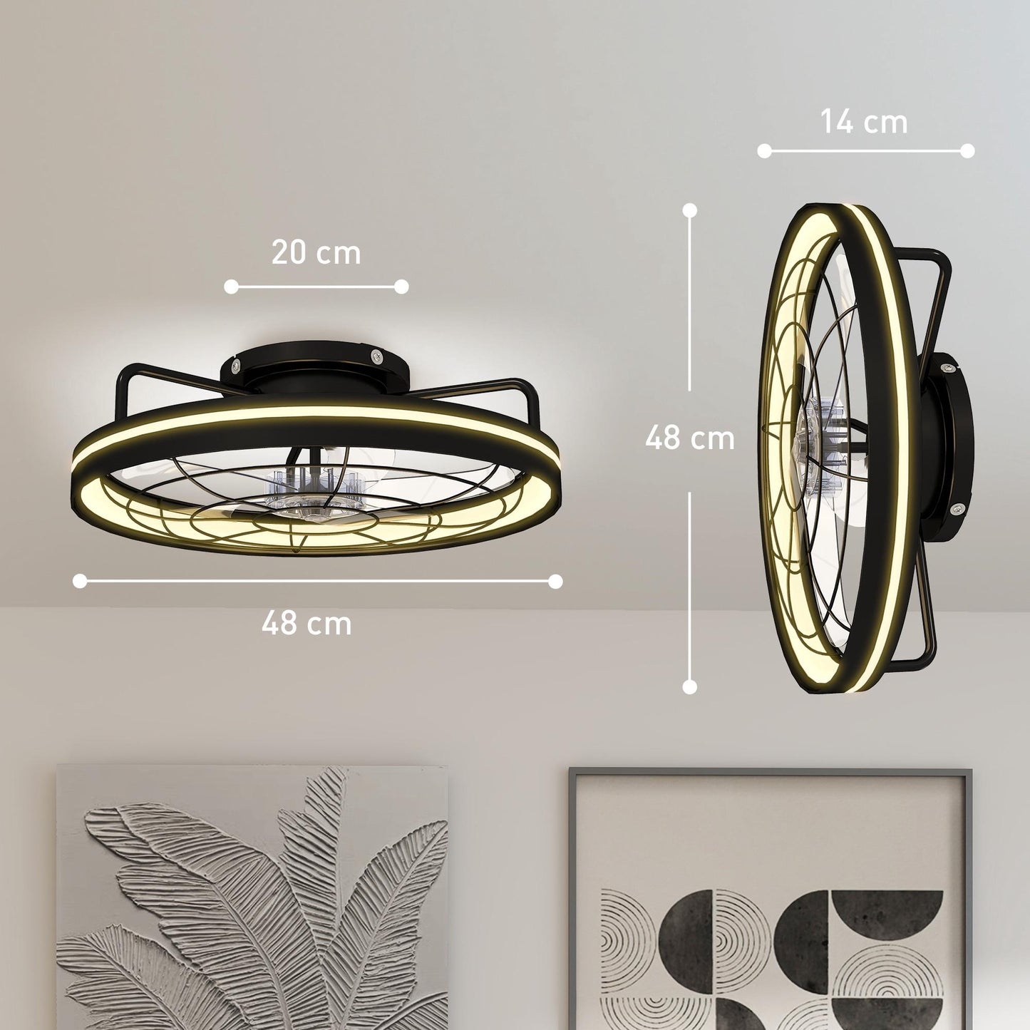 Ceiling Fan with Light and Remote, 48 cm, 3 Colors, 6 Speeds