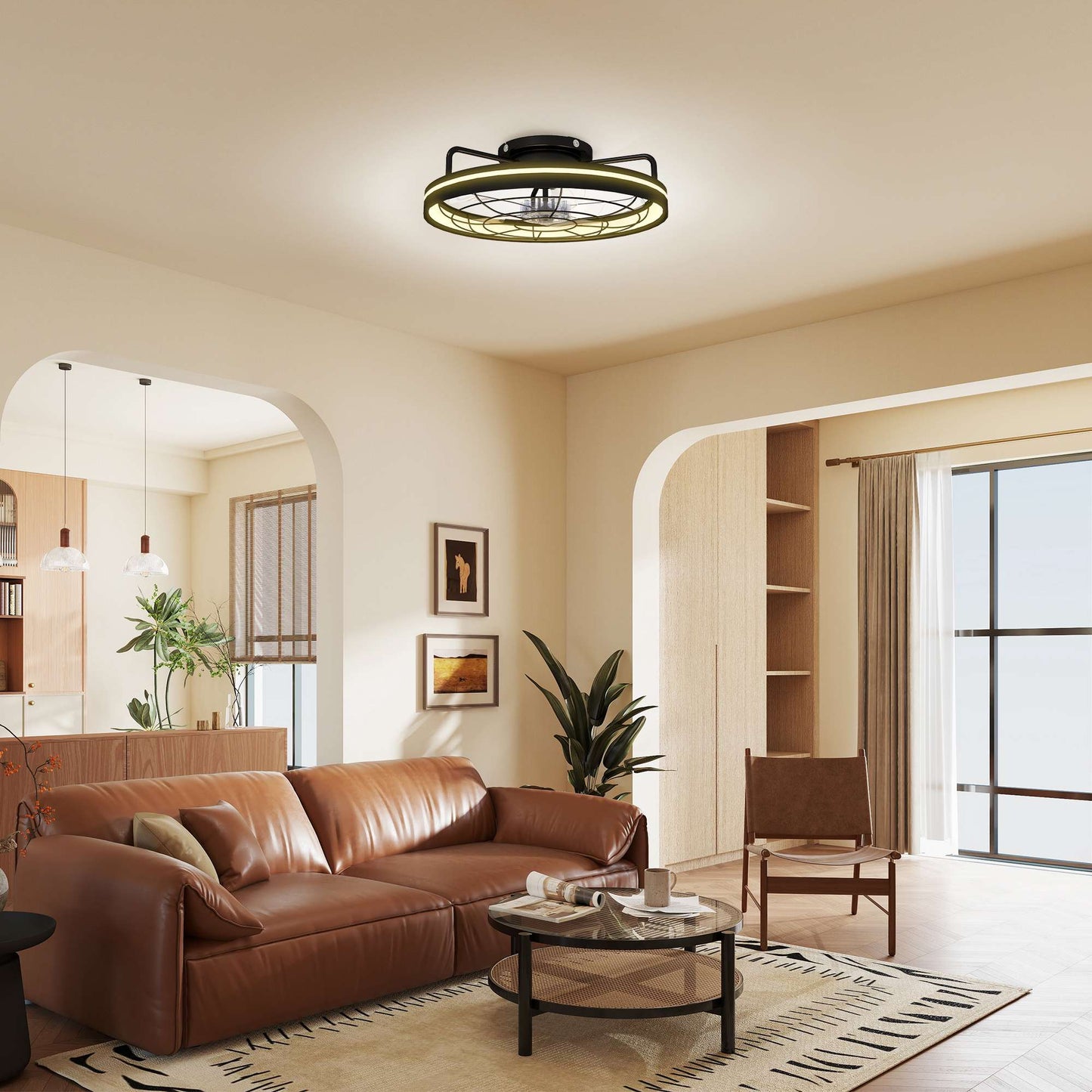 Ceiling Fan with Light and Remote, 48 cm, 3 Colors, 6 Speeds