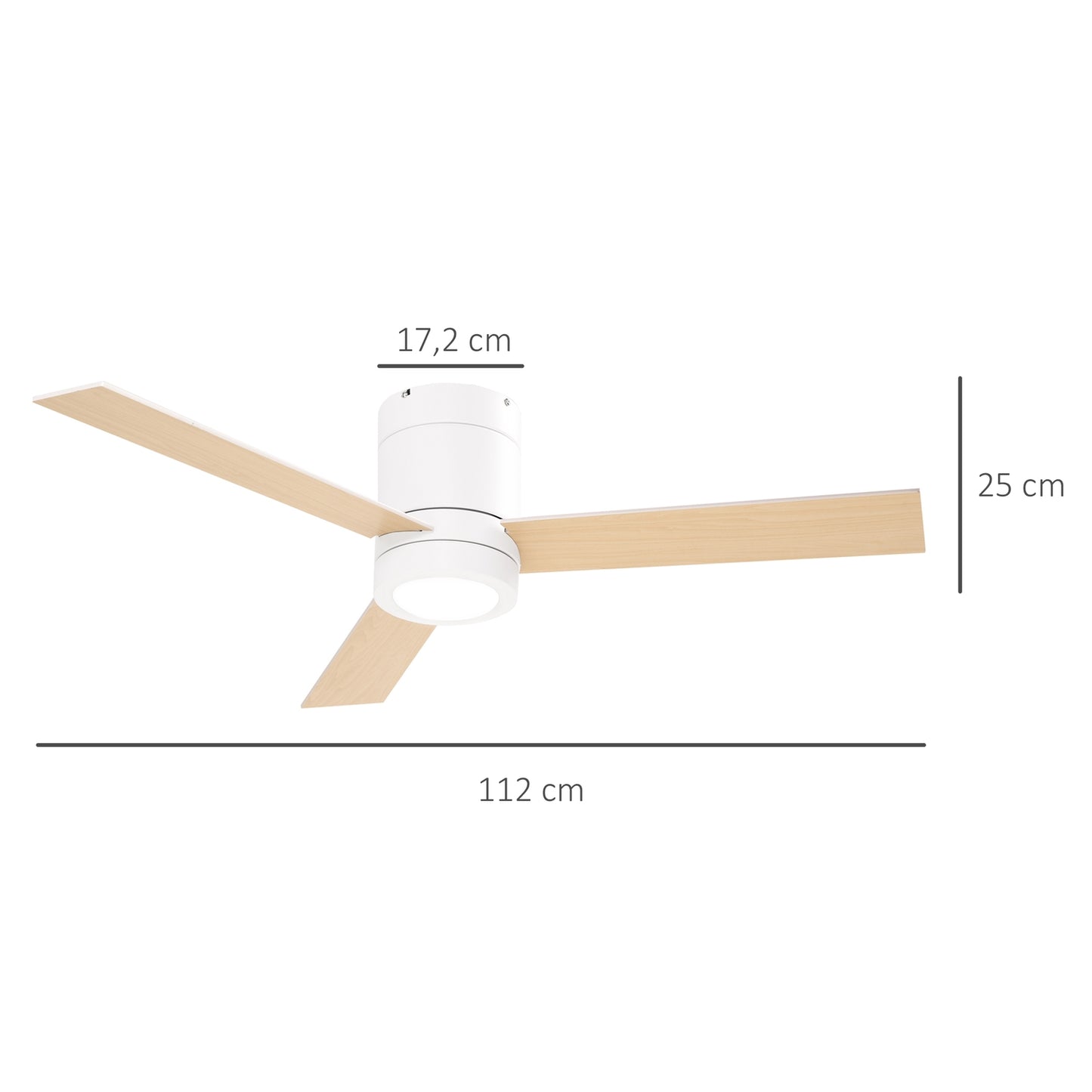 Ceiling fan with light & remote control, 3 speeds, quiet & dimmable