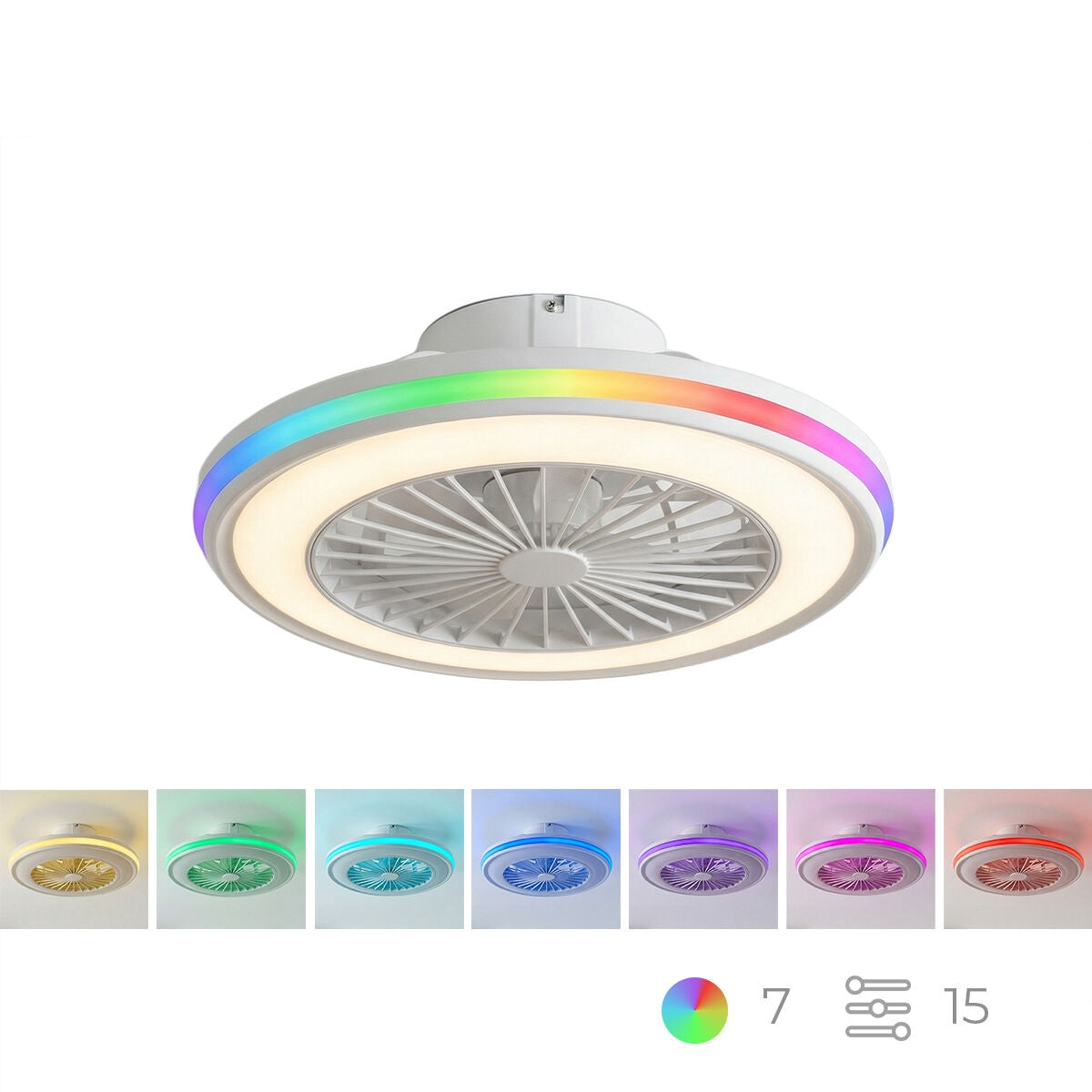 Ceiling Fan with RGB LED Light, Remote Control, Hidden Blades