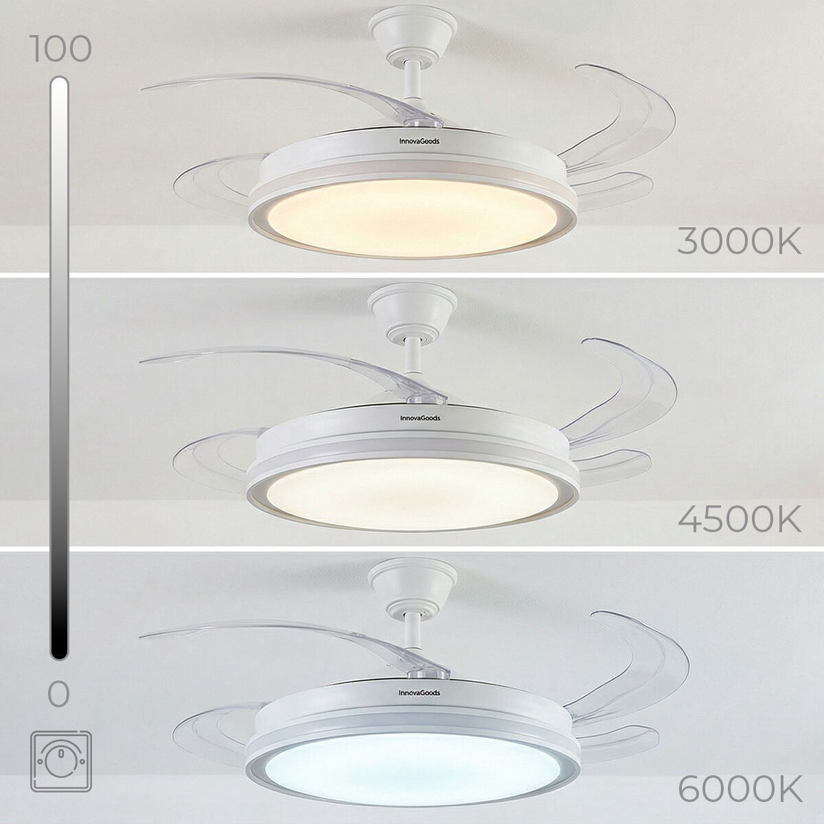 Ceiling Fan with RGB LED, Remote, Retractable Blades