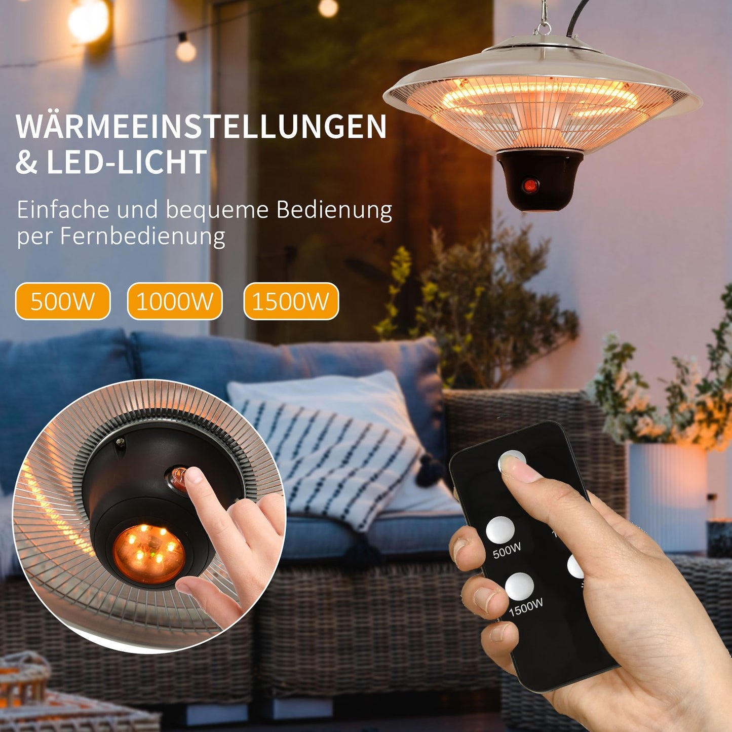Terrace Ceiling heater 1500W, LED & Remote control