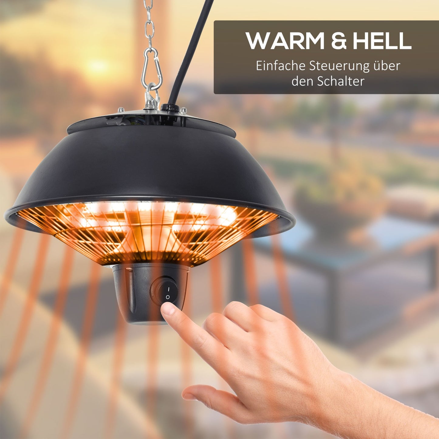 Electric ceiling heater 600W, black aluminium, patio use