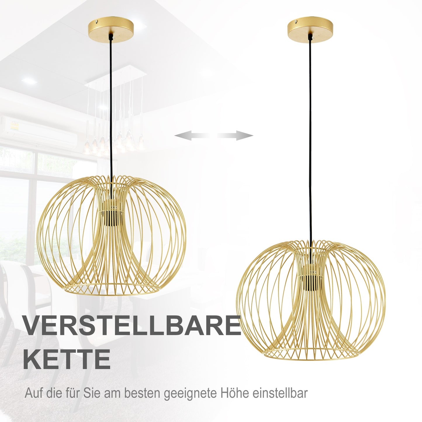 Vintage Gold Ceiling Lamp, Adjustable Steel, E27, Ø37x150 Cm