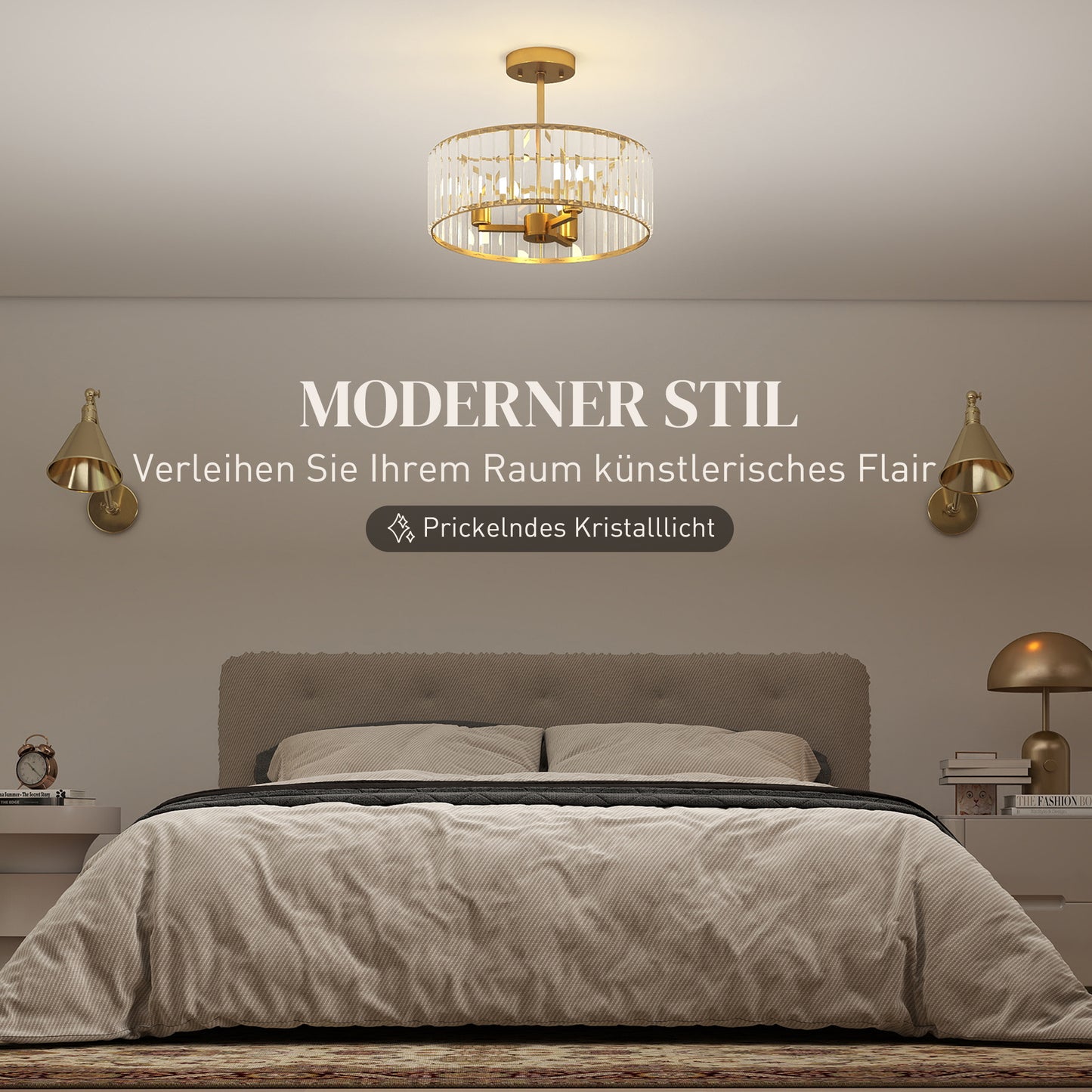 Ceiling Light, Crystal Shade, 3 Bulbs, Gold Metal