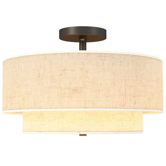 Ceiling Light with Double Linen Shades, Cream White