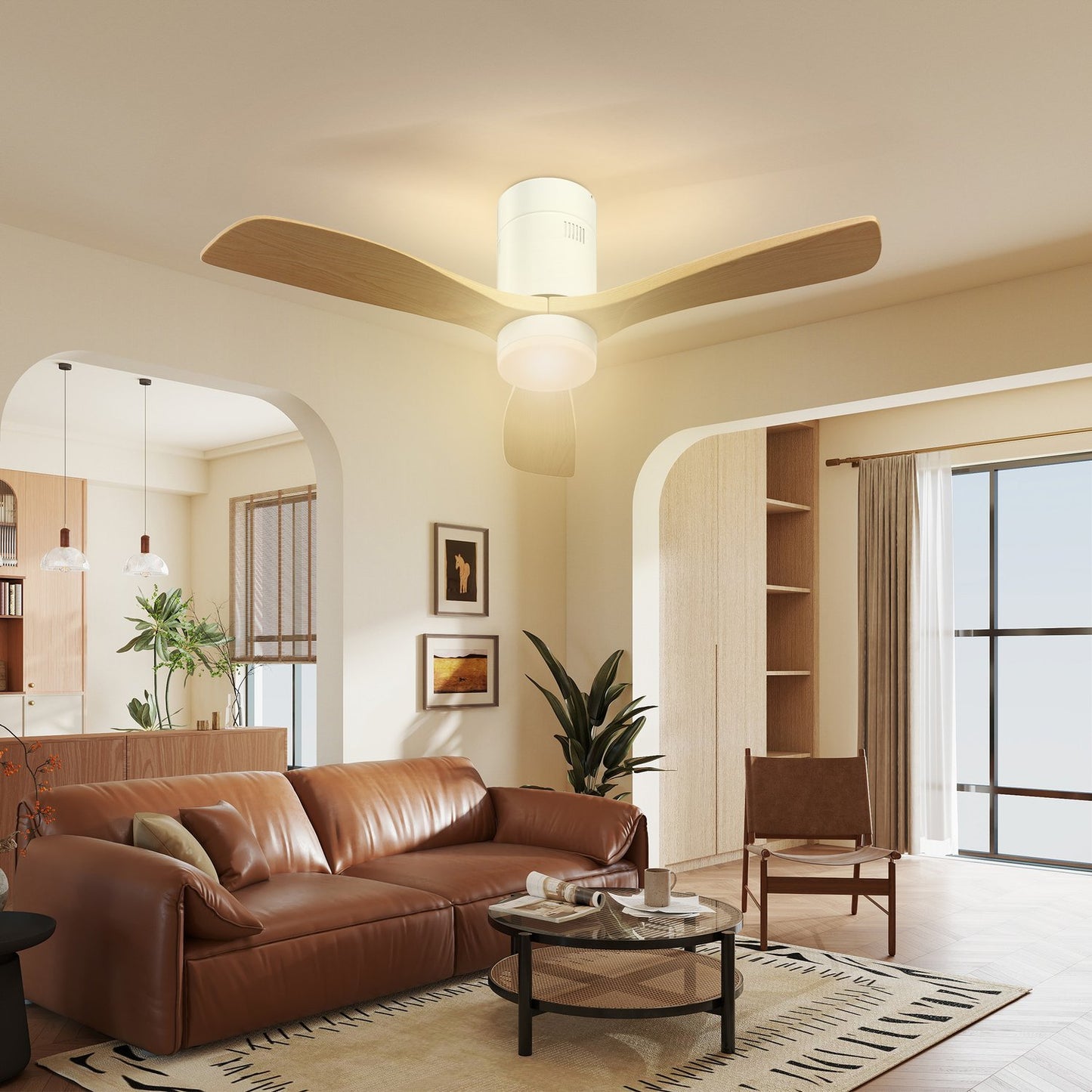 Ceiling fan with LED light & remote control, 117 cm, Reversible