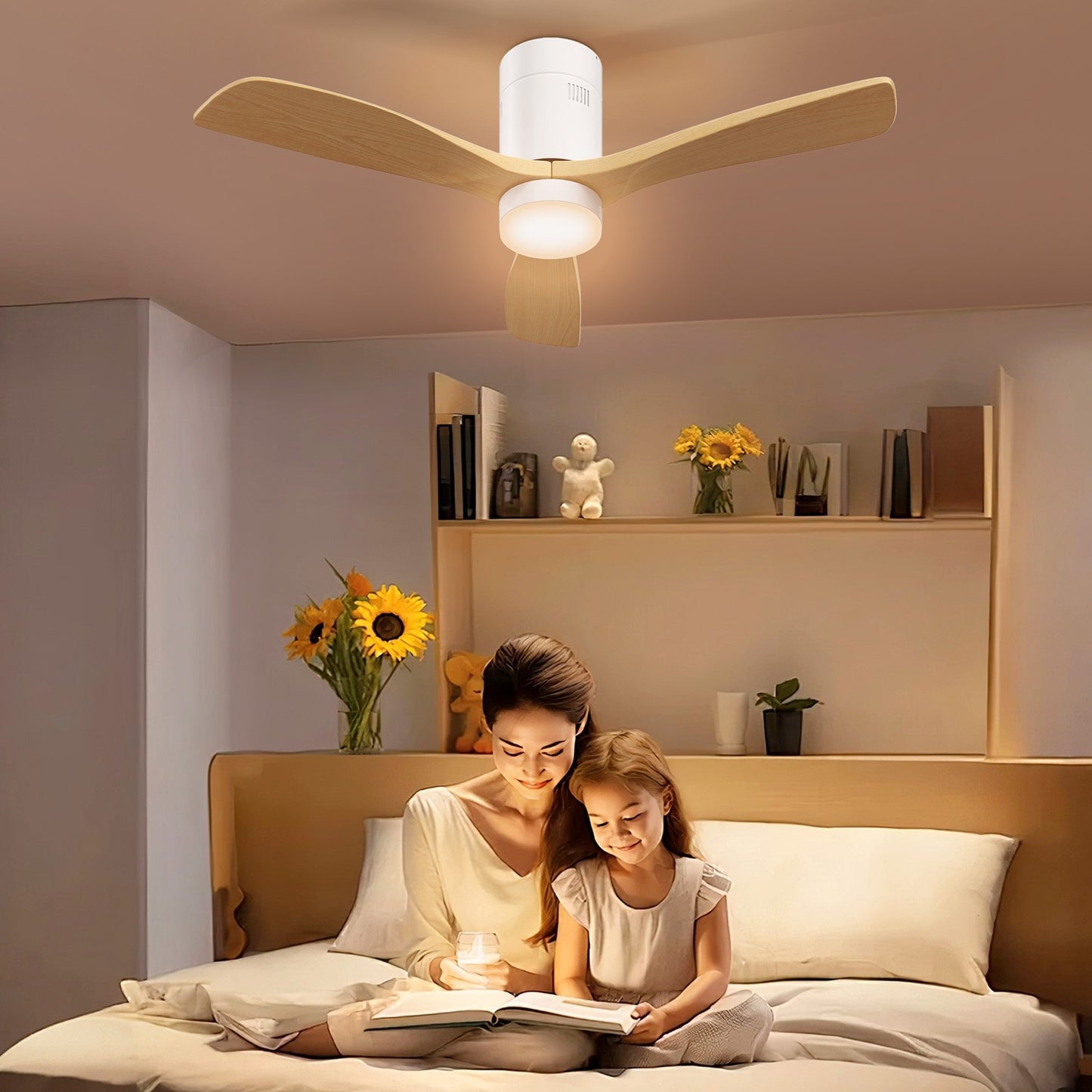 Ceiling fan with LED light & remote control, 117 cm, Reversible