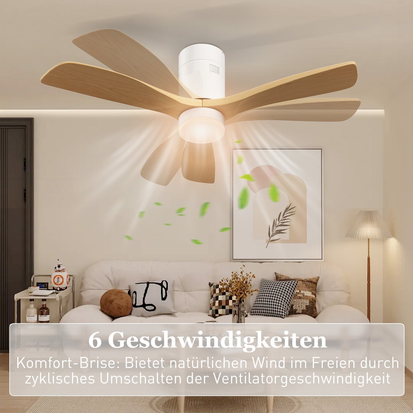 Ceiling fan with LED light & remote control, 117 cm, Reversible