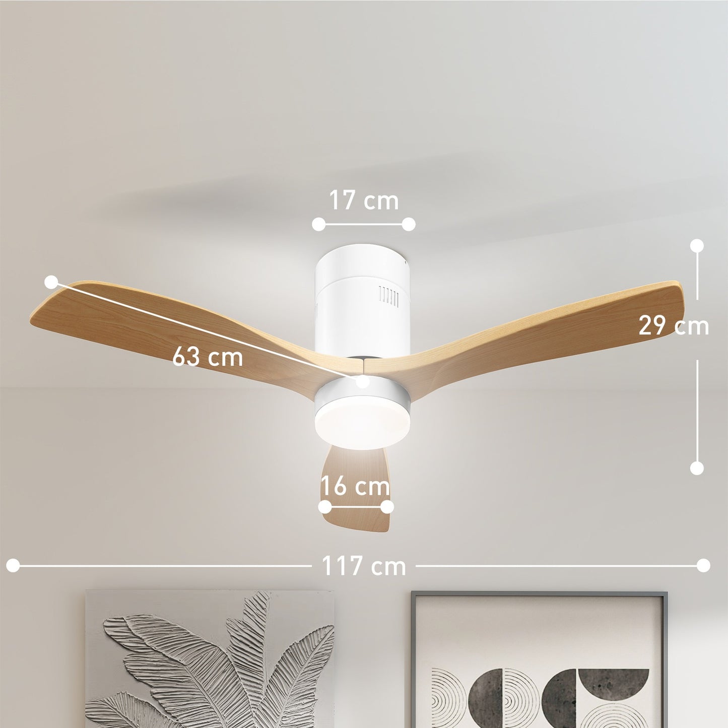 Ceiling fan with LED light & remote control, 117 cm, Reversible