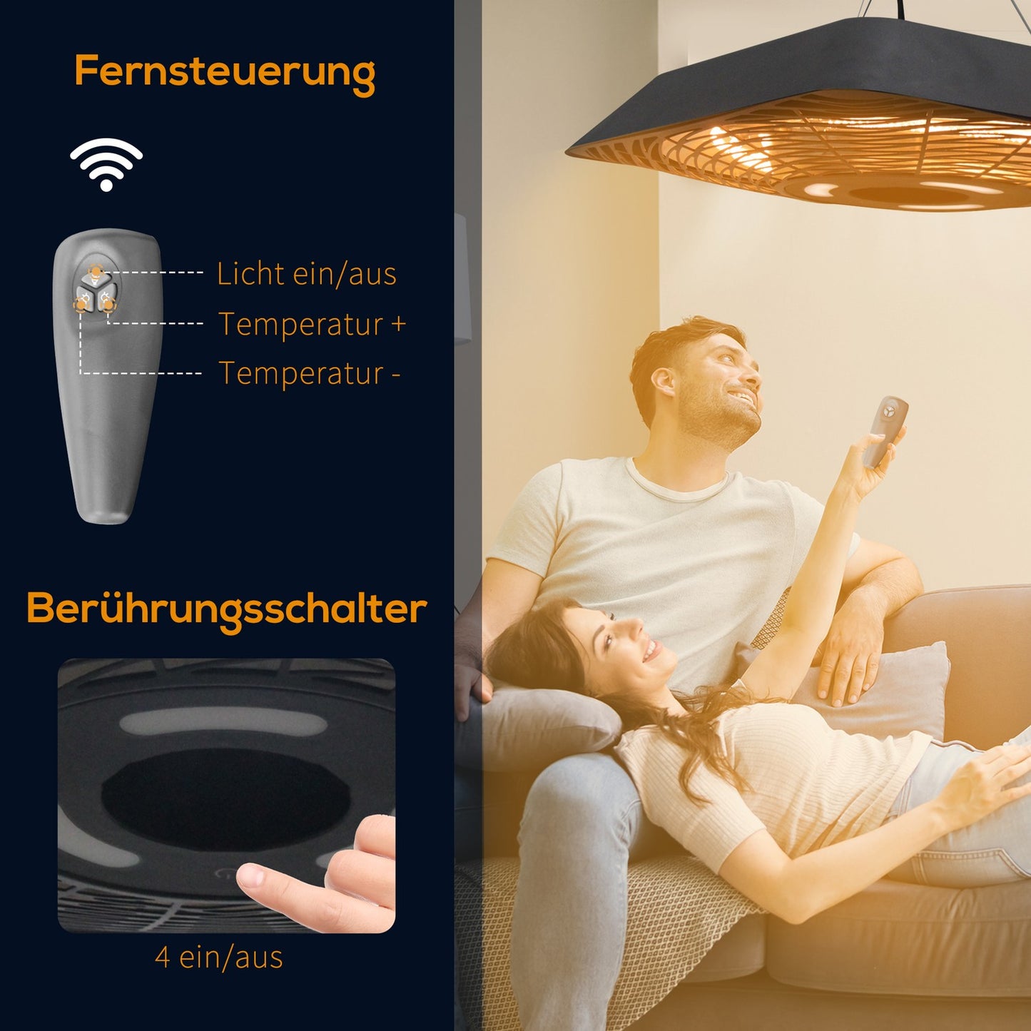 Electric roof terrace heater, 5 positions, remote controlled