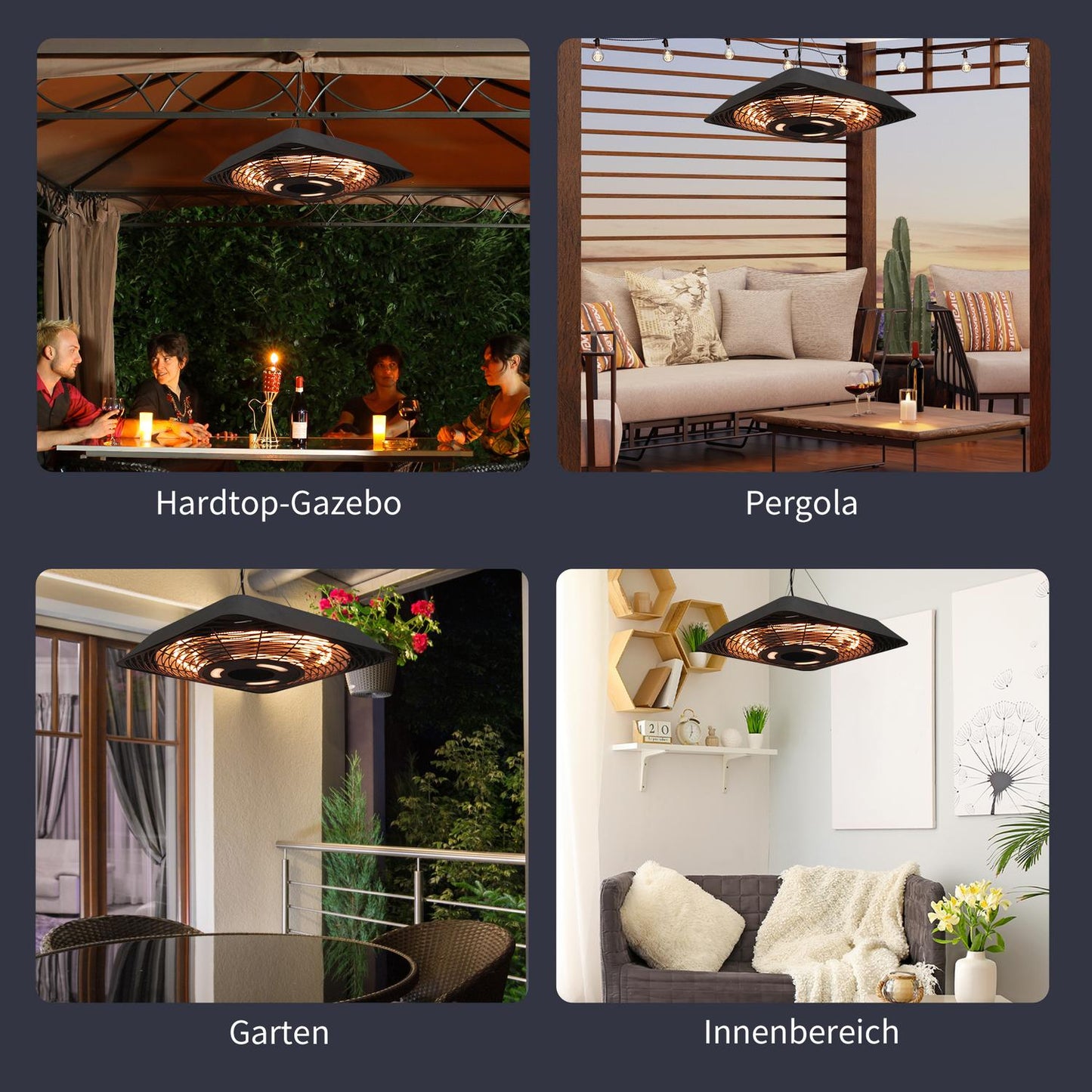 Electric roof terrace heater, 5 positions, remote controlled