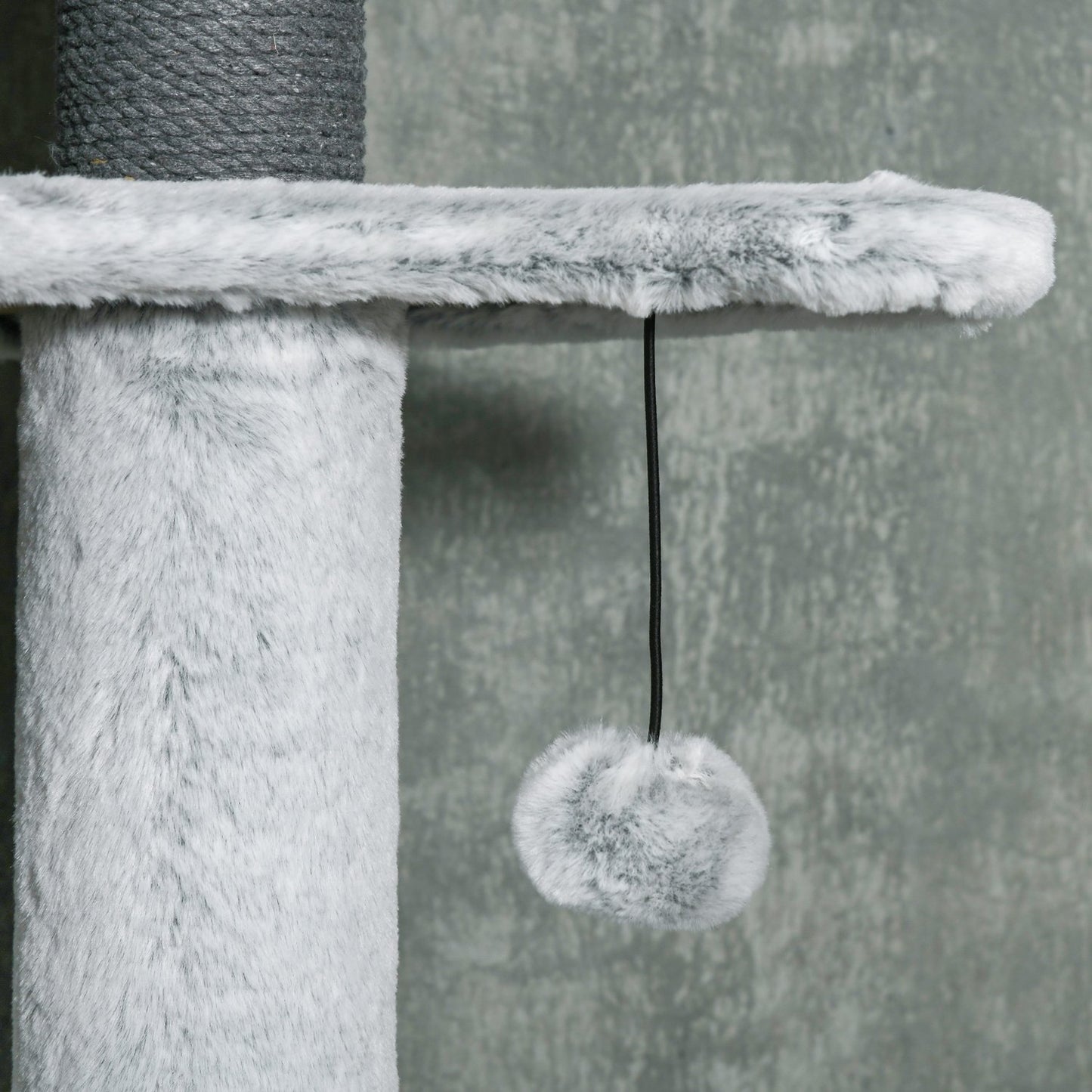 Adjustable cat scratching post with cave and play ball