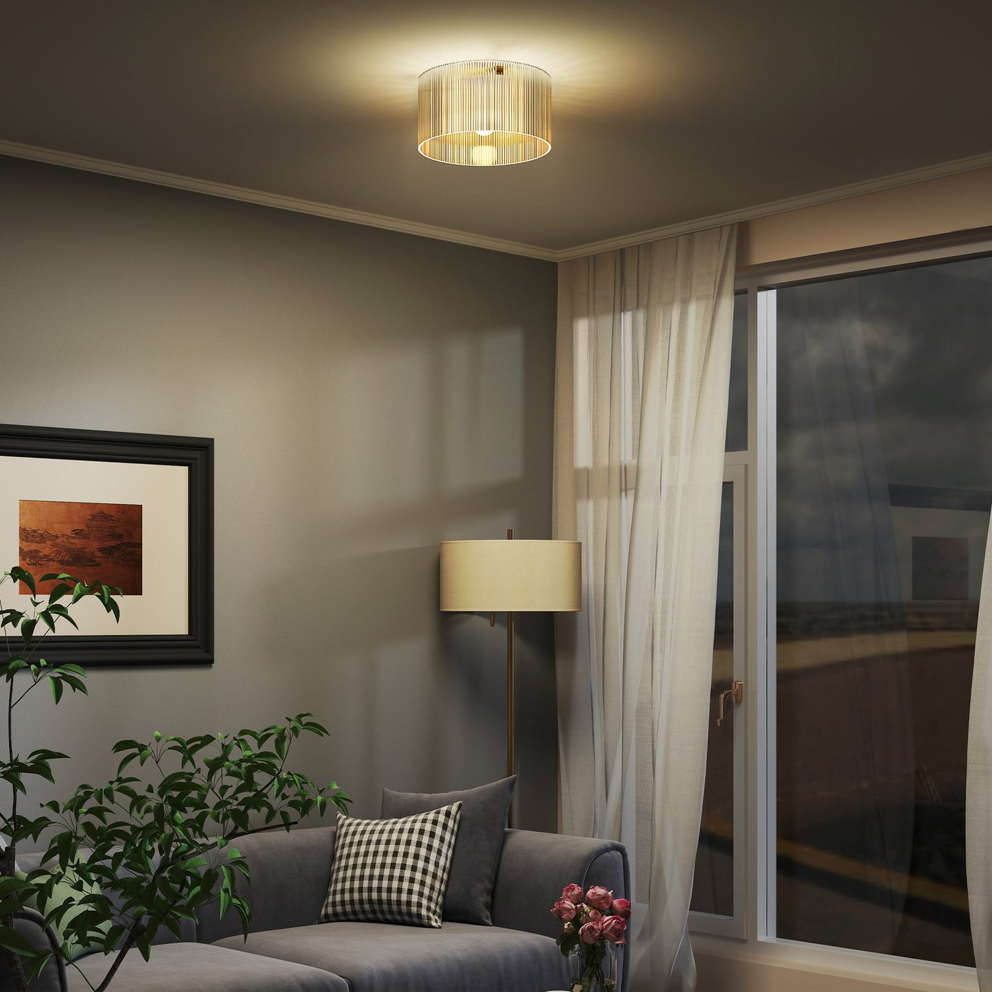 Ceiling Lamp, Acrylic Shade, Metal, Halogen/LED Compatible