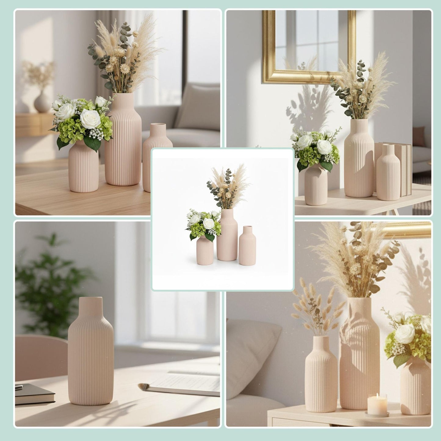 Ceramic Vase Set, 3 Sizes – Textured, Minimalist Design
