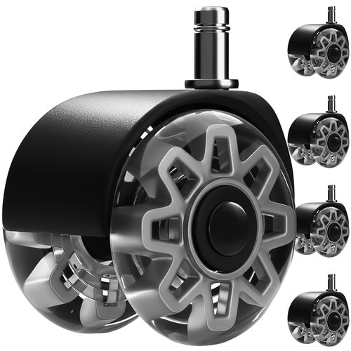 Chair Caster Wheels, 2.5" PU, Set of 5, Quiet, Non-Scratch