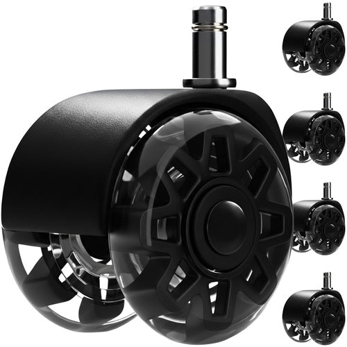 Chair Wheels 2.5" PU, Set of 5 – Quiet, Floor Safe