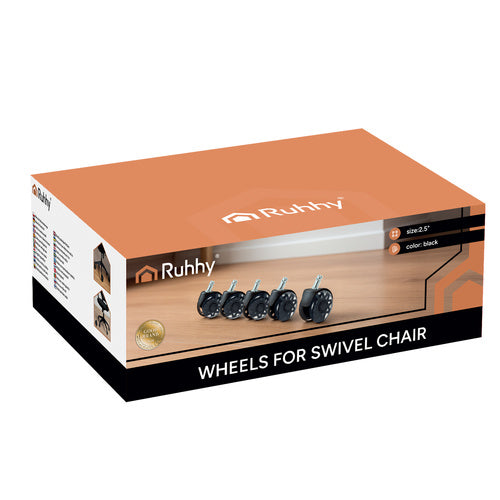 Chair Wheels 2.5" PU, Set of 5 – Quiet, Floor Safe