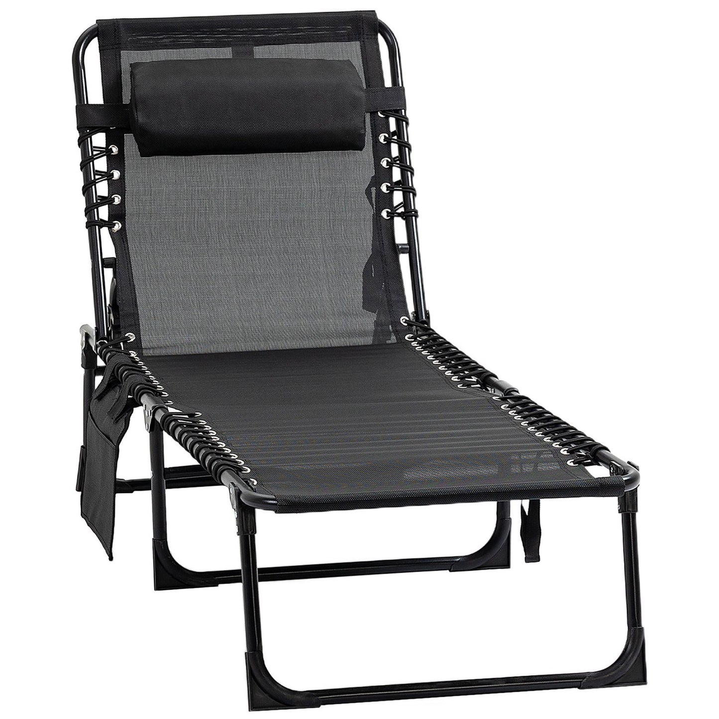 Adjustable chaise longue - folding sun lounger, black