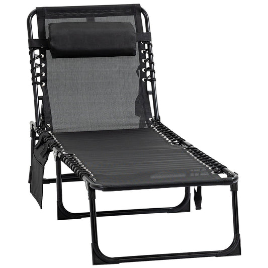 Adjustable chaise longue - folding sun lounger, black