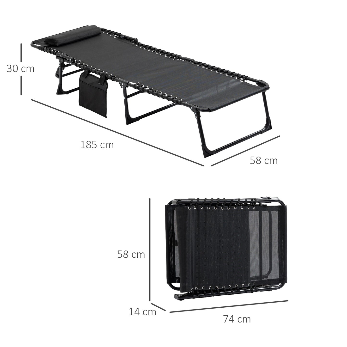 Adjustable chaise longue - folding sun lounger, black