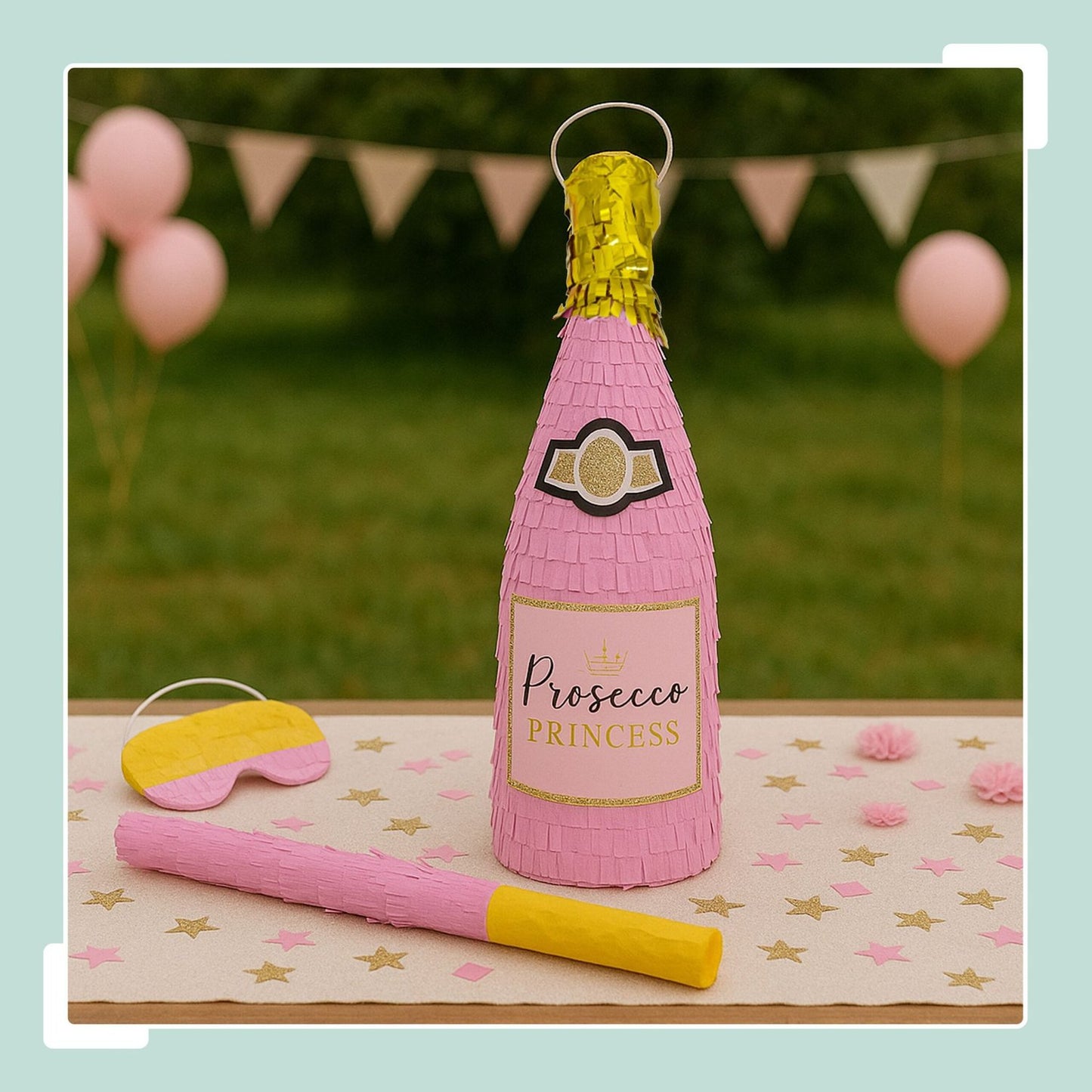 Champagne Bottle Piñata Set – Stick & Mask Included