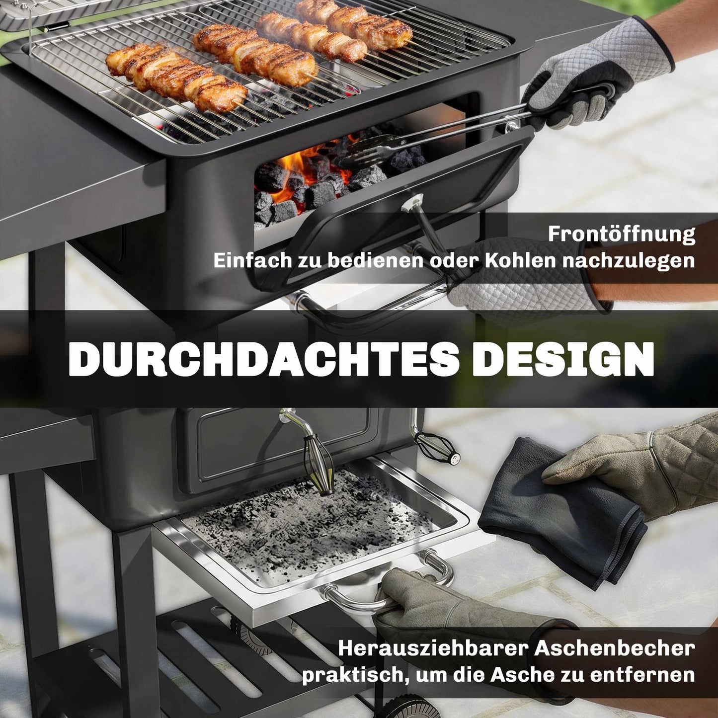 Charcoal BBQ Smoker with Adjustable Coal Pan & Thermometer