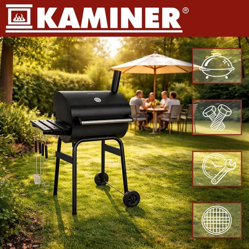 Charcoal Garden Grill with Cover, Thermometer, 82x51x117cm
